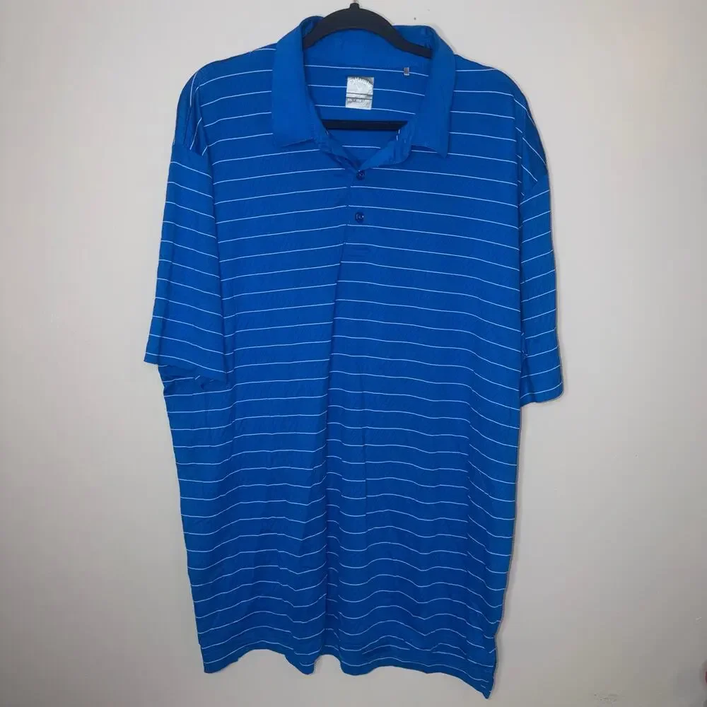 Callaway Opti-Dri Mens Size XXL Blue White Stripe Short Sleeve Golf Polo Casual